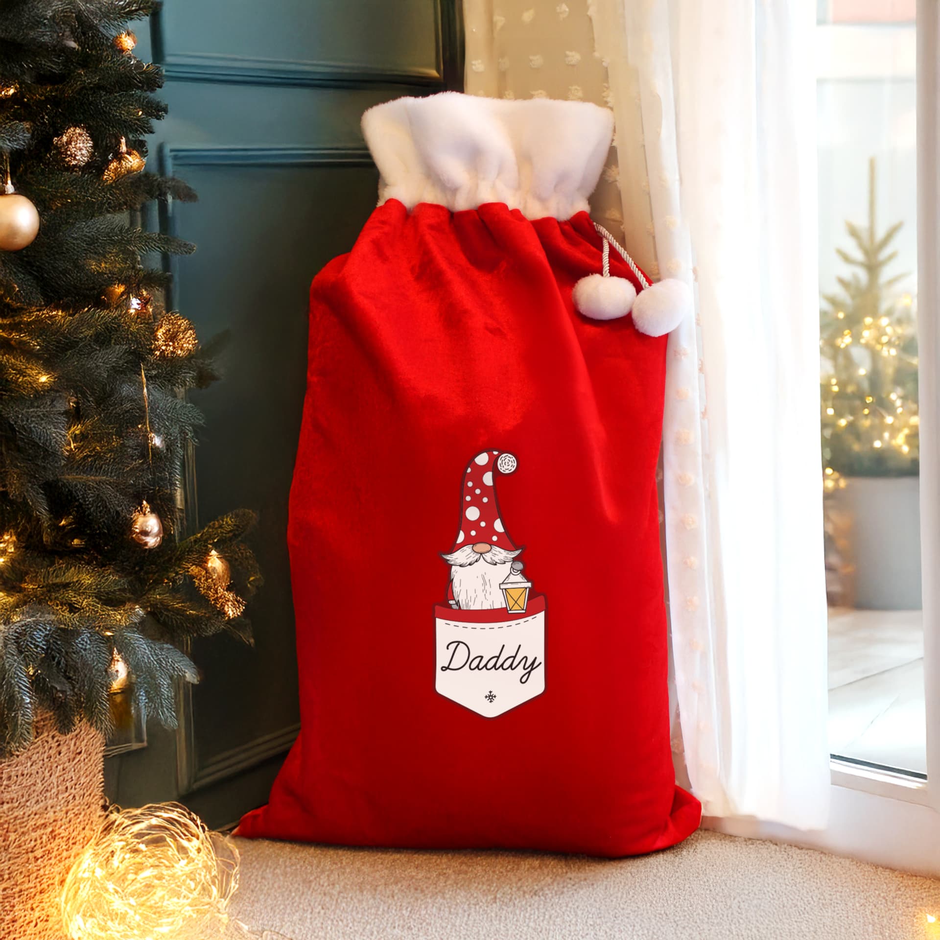 Personalised Gonk Family Red Christmas Sack